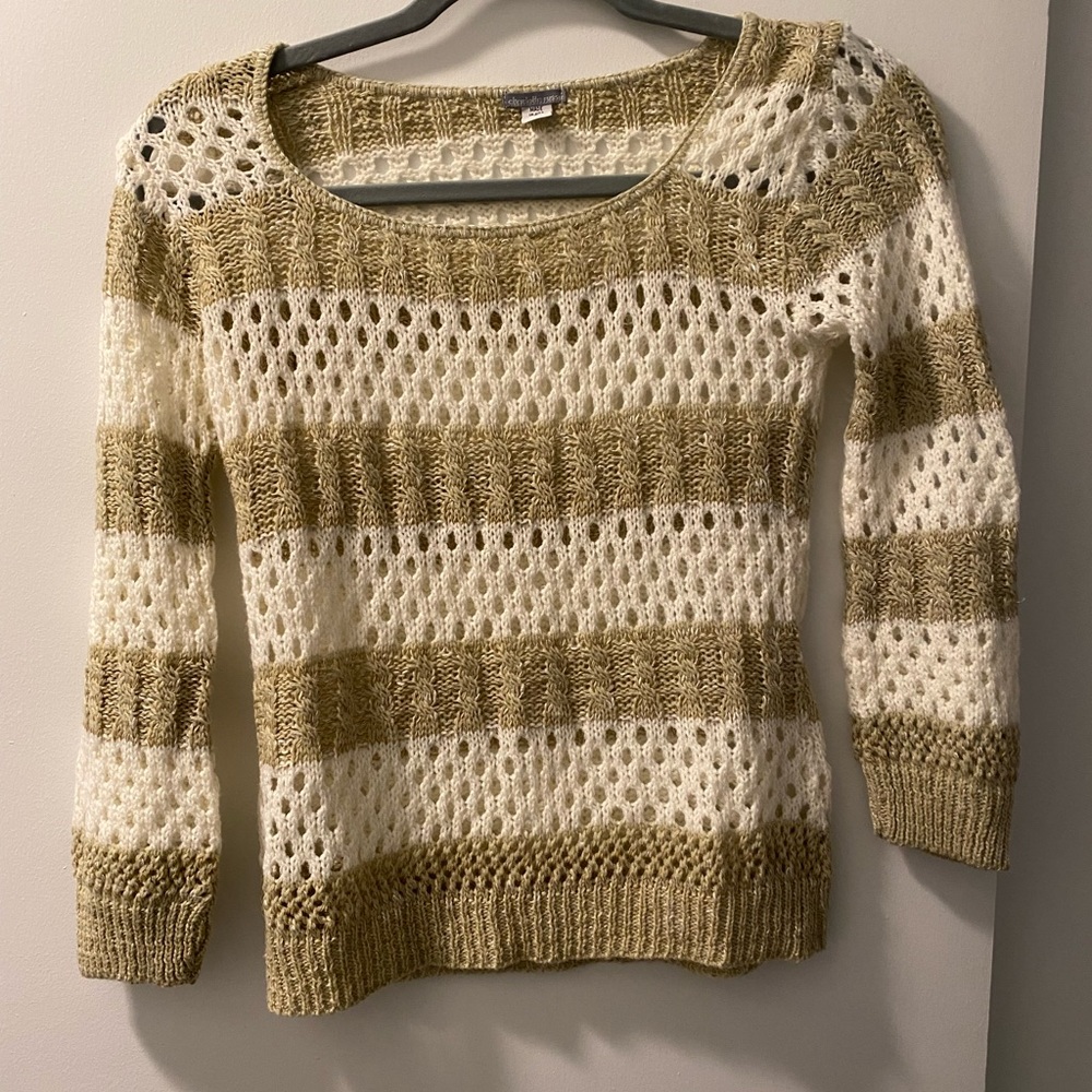 White and tan sweater